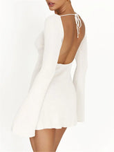 Striped Knitwear Lace-Up Long Sleeve Holiday Beach Summer Slim Fashion Ladies Casual Dress